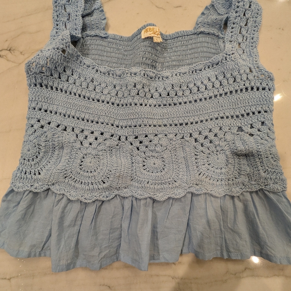 Rebels Light Blue Crochet Blouse